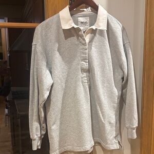 Aerie Light Gray Rugby-Style Long Sleeve Sweater